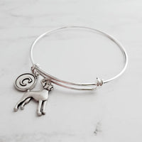 Boxer Dog Bracelet - silver adjustable bangle double loop pet charm - personalized letter initial monogram - handmade Boxer puppy jewelry - Constant Baubling