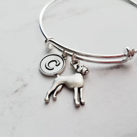 Boxer Dog Bracelet - silver adjustable bangle double loop pet charm - personalized letter initial monogram - handmade Boxer puppy jewelry - Constant Baubling