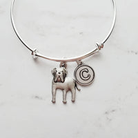 English Mastiff Bracelet - silver bangle adjustable double loop pet dog charm - personalized letter initial monogram - puppy accessory - Constant Baubling