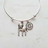 English Mastiff Bracelet - silver bangle adjustable double loop pet dog charm - personalized letter initial monogram - puppy accessory - Constant Baubling