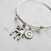 English Mastiff Bracelet - silver bangle adjustable double loop pet dog charm - personalized letter initial monogram - puppy accessory - Constant Baubling