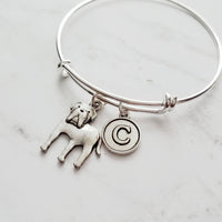 English Mastiff Bracelet - silver bangle adjustable double loop pet dog charm - personalized letter initial monogram - puppy accessory - Constant Baubling
