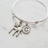 English Mastiff Bracelet - silver bangle adjustable double loop pet dog charm - personalized letter initial monogram - puppy accessory - Constant Baubling