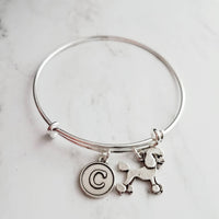 Poodle Bracelet - adjustable bangle double loop pet dog charm - personalized letter initial monogram - standard miniature toy breed gift - Constant Baubling