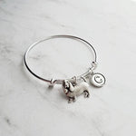 Basset Hound Bracelet - adjustable bangle double loop pet dog charm - personalized letter initial monogram - long ear loyal puppy jewelry - Constant Baubling