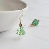 Christmas Tree Earrings, small Christmas earring, little Christmas earring, peridot green earring, sterling silver, 14K gold fill, holiday - Constant Baubling