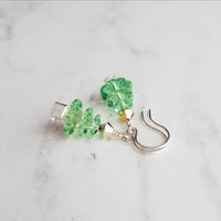 Christmas Tree Earrings, small Christmas earring, little Christmas earring, peridot green earring, sterling silver, 14K gold fill, holiday - Constant Baubling