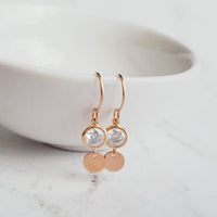 Gold Disk Earrings - cubic zirconia/14K gold fill small round discs & hooks - simple modern elegant little everyday jewelry - 14 k dangle - Constant Baubling