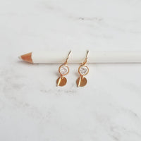 Gold Disk Earrings - cubic zirconia/14K gold fill small round discs & hooks - simple modern elegant little everyday jewelry - 14 k dangle - Constant Baubling