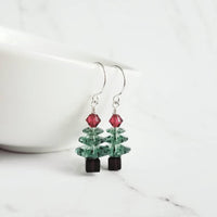 Christmas Dangle Earrings, Xmas tree earring, Christmas earring, Christmas tree earring, crystal Christmas tree, green pink Christmas tree - Constant Baubling
