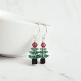 Christmas Dangle Earrings, Xmas tree earring, Christmas earring, Christmas tree earring, crystal Christmas tree, green pink Christmas tree - Constant Baubling