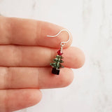 Christmas Dangle Earrings, Xmas tree earring, Christmas earring, Christmas tree earring, crystal Christmas tree, green pink Christmas tree - Constant Baubling