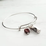 Coffee Bracelet, coffee bangle, silver coffee bracelet, coffee lover gift, coffee bean charm, silver wire bangle, stacking bracelet, cup Joe - Constant Baubling