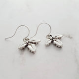 Silver Holly Berry Earrings, small dangle earring, silver earring, Christmas earring, Xmas earring, antique silver, holly leaves, berries - Constant Baubling