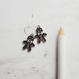 Gingerbread Men Earrings, silver Christmas earring, cookie earring, gingerbread earring, antique silver Xmas earring, bow tie gingerbread - Constant Baubling