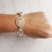 Chunky Floral Bracelet, flower bracelet, chunky silver bracelet, round charm bracelet, colorful bracelet, unique silver bracelet, pastel - Constant Baubling