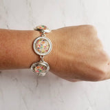 Chunky Floral Bracelet, flower bracelet, chunky silver bracelet, round charm bracelet, colorful bracelet, unique silver bracelet, pastel - Constant Baubling
