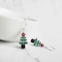 Christmas Dangle Earrings, Xmas tree earring, Christmas earring, Christmas tree earring, crystal Christmas tree, green pink Christmas tree - Constant Baubling