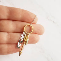 Gold and Silver Earrings, tribal earring, mixed metal earring, gold arrow earring, Boho earring, gold feather earring, long dangle earring - Constant Baubling