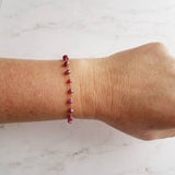 Ruby Moonstone Bracelet, dainty purple bracelet, pink purple moonstone bracelet, delicate bracelet, thin stone bracelet, black chain rosary - Constant Baubling