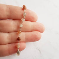 Moonstone Bracelet, silver moonstone chain, moon stone rosary, delicate bracelet, dainty bracelet, white peach grey, tiny little gemstones - Constant Baubling