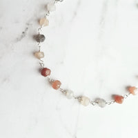 Moonstone Bracelet, silver moonstone chain, moon stone rosary, delicate bracelet, dainty bracelet, white peach grey, tiny little gemstones - Constant Baubling