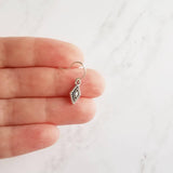 Tiny Silver Diamond Shape Earrings on small simple hooks - raised design oxidized/antique finish rhombus charm - math geometric shape - Constant Baubling