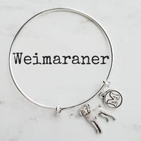 Weimaraner Bracelet - personalized small letter charm/hunting breed pet on simple silver wire adjustable bangle - custom initial - Constant Baubling