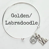 Labradoodle Bracelet, lab dog jewelry, labrador jewelry, lab poodle mix, labradoodle gift, silver bangle, custom initial charm, pet dog mom - Constant Baubling