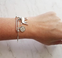 Bull Terrier Bracelet - personalized small letter charm/pet bully on simple silver wire adjustable bangle - custom initial gift - Constant Baubling