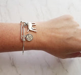 Bull Terrier Bracelet - personalized small letter charm/pet bully on simple silver wire adjustable bangle - custom initial gift - Constant Baubling