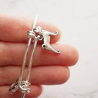 Basenji Dog Bracelet, silver basenji charm, silver bangle, dog mom bracelet, personalized bracelet, basenji jewelry, basenji bracelet letter - Constant Baubling
