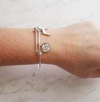 Basenji Dog Bracelet, silver basenji charm, silver bangle, dog mom bracelet, personalized bracelet, basenji jewelry, basenji bracelet letter - Constant Baubling