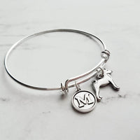 Basenji Dog Bracelet, silver basenji charm, silver bangle, dog mom bracelet, personalized bracelet, basenji jewelry, basenji bracelet letter - Constant Baubling