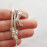 Dalmatian Dog Bracelet - personalized small letter charm/pet on simple silver wire double loop adjustable bangle - custom initial gift - Constant Baubling
