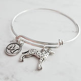 Dalmatian Dog Bracelet - personalized small letter charm/pet on simple silver wire double loop adjustable bangle - custom initial gift - Constant Baubling