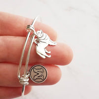 Great Pyrenees Dog Bracelet - personalized small letter charm/pet on simple silver wire double loop adjustable bangle - custom initial - Constant Baubling