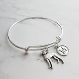 Weimaraner Bracelet - personalized small letter charm/hunting breed pet on simple silver wire adjustable bangle - custom initial - Constant Baubling
