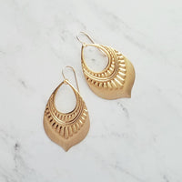 Gold Tribal Earrings, large medallion earring, 14K solid gold hook, gold teardrop earring, lightweight earring big gold earring boho earring - Constant Baubling