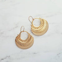 Gold Art Deco Earrings, 14K gold fill hooks, large gold medallion, gold tribal earring, large lightweight earring, gold open circle earring - Constant Baubling