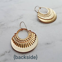 Gold Art Deco Earrings, 14K gold fill hooks, large gold medallion, gold tribal earring, large lightweight earring, gold open circle earring - Constant Baubling