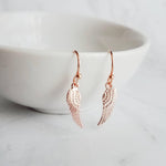 Tiny Angel Wing Earrings, rose gold wing earrings, angel earrings, memory earrings, loss earrings fairy earrings, miscarriage grief mourning - Constant Baubling