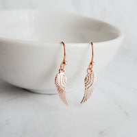 Tiny Angel Wing Earrings, rose gold wing earrings, angel earrings, memory earrings, loss earrings fairy earrings, miscarriage grief mourning - Constant Baubling