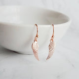 Tiny Angel Wing Earrings, rose gold wing earrings, angel earrings, memory earrings, loss earrings fairy earrings, miscarriage grief mourning - Constant Baubling