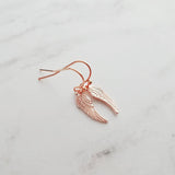 Tiny Angel Wing Earrings, rose gold wing earrings, angel earrings, memory earrings, loss earrings fairy earrings, miscarriage grief mourning - Constant Baubling