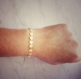 Gold Disk Bracelet, tiny gold coin bracelet, round connected discs, small circles bracelet sequin bracelet delicate gold bracelet coin chain - Constant Baubling