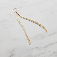 Long Gold Chain Earrings, thin chain dangle earring, 3 inch earring, chain strand earring, simple chain earring, minimalist earring, snake - Constant Baubling