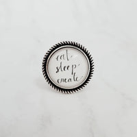 Artist Ring - silver adjustable band EAT SLEEP CREATE handmade crafter maker designer creator craftaholic jewelry gift - size 7 8 9 10 - Constant Baubling