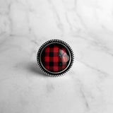 Red Black Plaid Ring, buffalo check jewelry, winter ring, flannel jewelry, plaid jewelry, lumberjack ring, black red plaid, statement ring - Constant Baubling