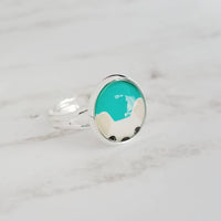 French Bulldog Jewelry - ring w/ peeking white bat eared Frenchie dog on turquoise blue/green - adjustable size 6.5 - 7 8 9 - pet gift - Constant Baubling